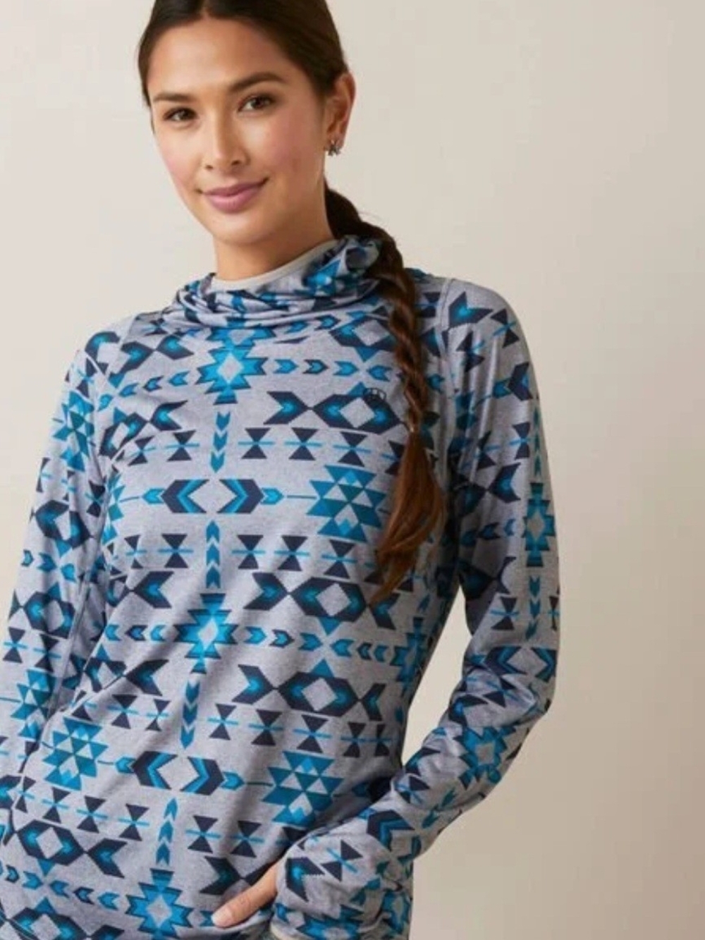 Ariat Women's Laguna AriatTEK Hoodie Riverton Southwestern Print Grey Blue XL